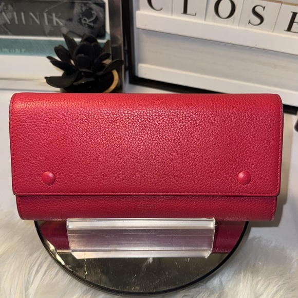 Celine Pink Drummed Leather Large Multifunction Flap Wallet NWT - Picture 4 of 17